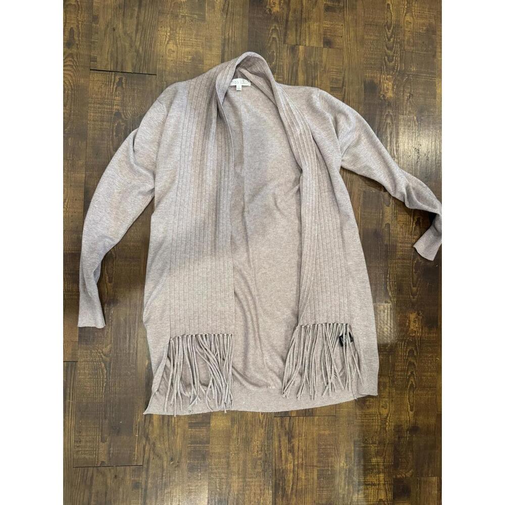 Miss Lulo Fringed Cardigan Light Brown Size Large L Acrylic and Wool
